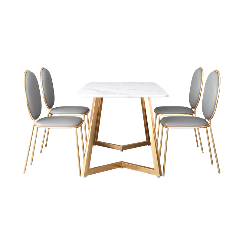 Glam Iron Dinette Set 1/2/5 Pieces Rectangle Dining Table Set with White Sintered Stone