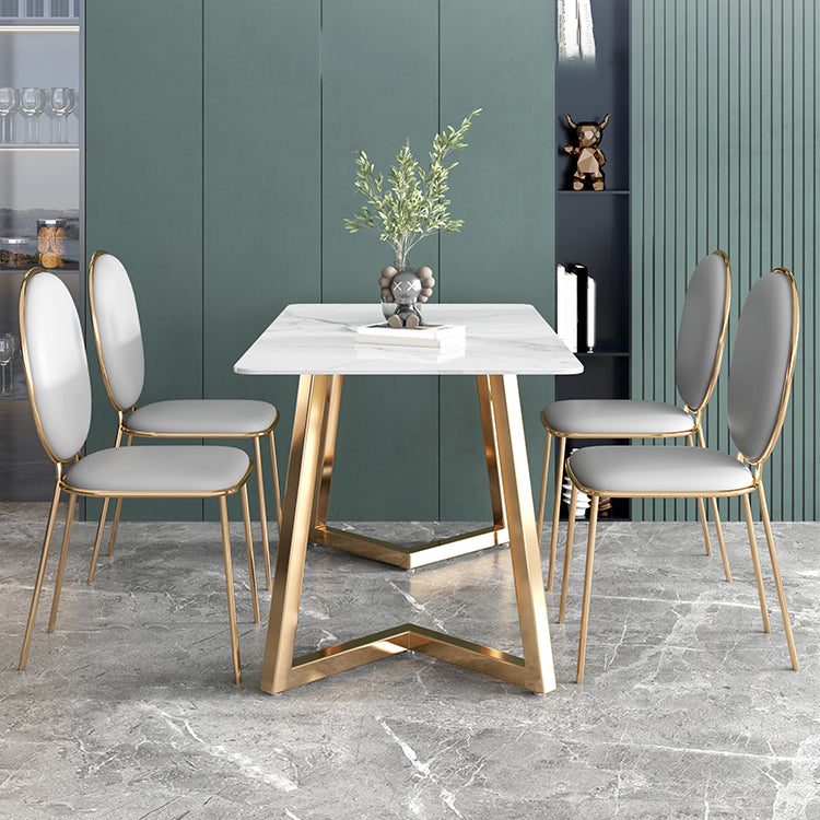 Glam Iron Dinette Set 1/2/5 Pieces Rectangle Dining Table Set with White Sintered Stone
