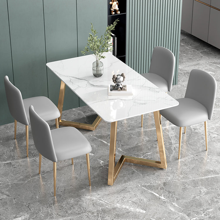 Glam Iron Dinette Set 1/2/5 Pieces Rectangle Dining Table Set with White Sintered Stone