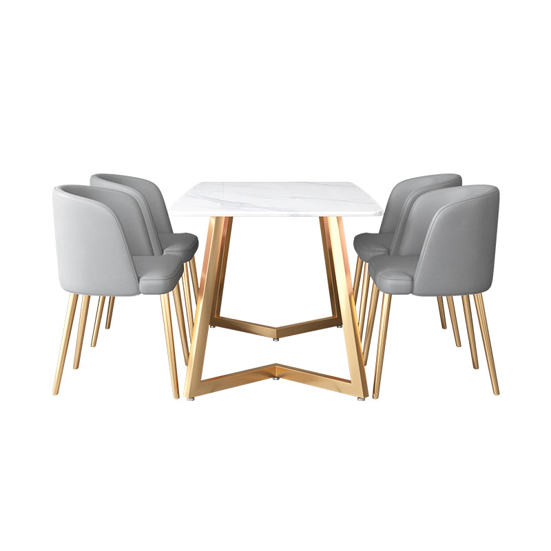Glam Iron Dinette Set 1/2/5 Pieces Rectangle Dining Table Set with White Sintered Stone