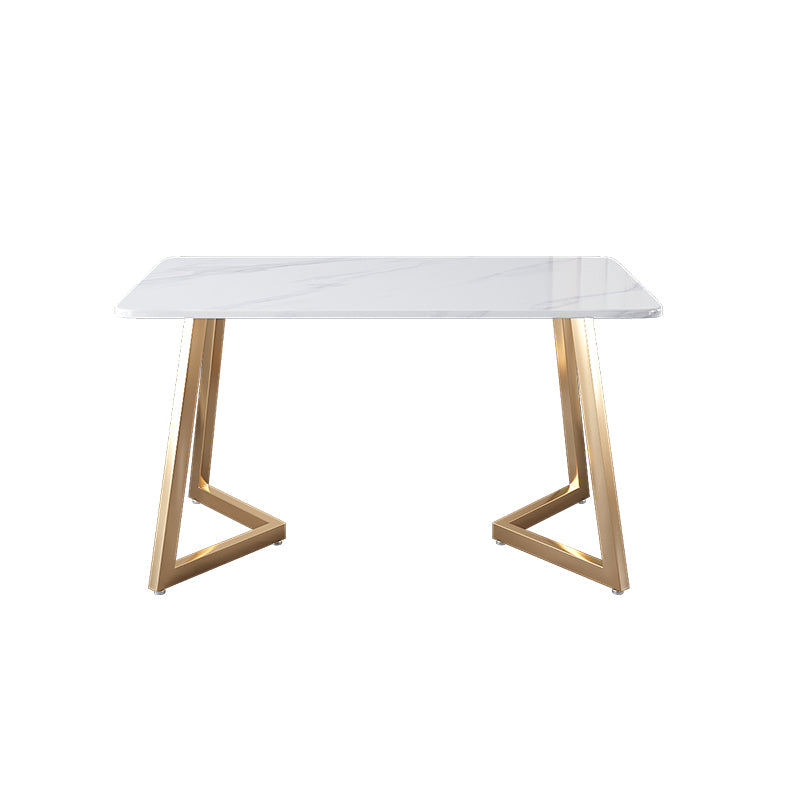 Glam Iron Dinette Set 1/2/5 Pieces Rectangle Dining Table Set with White Sintered Stone