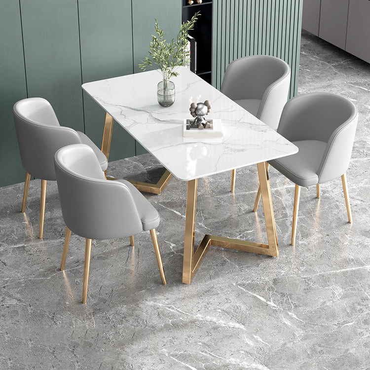 Glam Iron Dinette Set 1/2/5 Pieces Rectangle Dining Table Set with White Sintered Stone