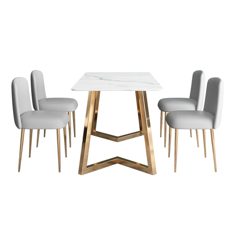 Glam Iron Dinette Set 1/2/5 Pieces Rectangle Dining Table Set with White Sintered Stone