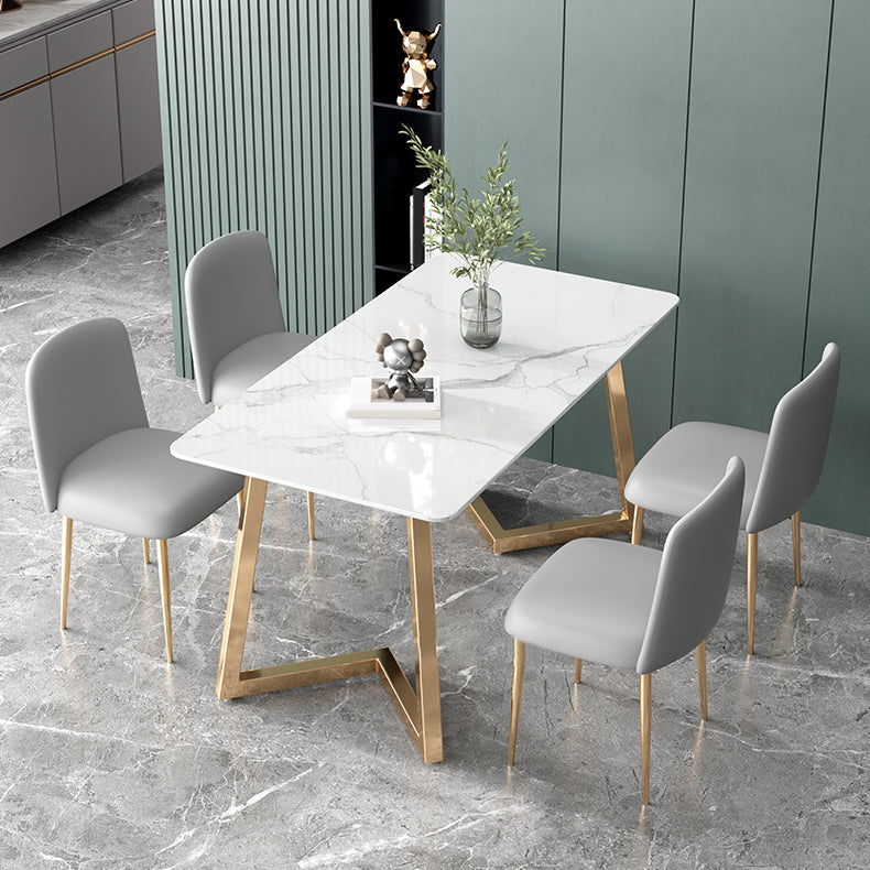 Glam Iron Dinette Set 1/2/5 Pieces Rectangle Dining Table Set with White Sintered Stone