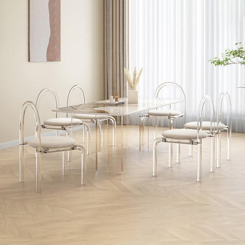 Modern Acrylic Dining Table Set 1/4/5/7 Pieces Rectangle Sintered Stone Top Dinette Set