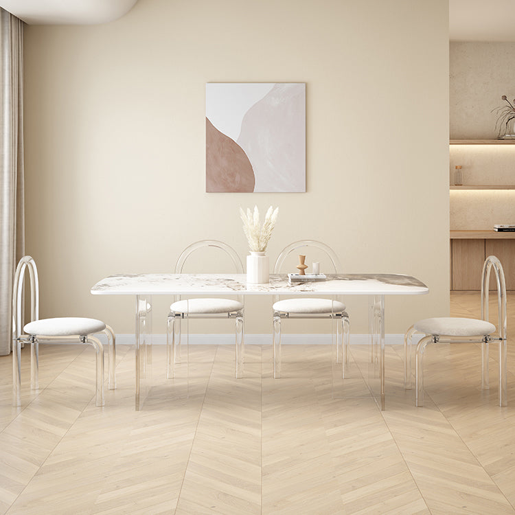 Modern Acrylic Dining Table Set 1/4/5/7 Pieces Rectangle Sintered Stone Top Dinette Set