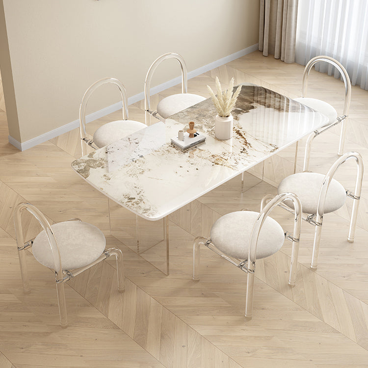 Modern Acrylic Dining Table Set 1/4/5/7 Pieces Rectangle Sintered Stone Top Dinette Set