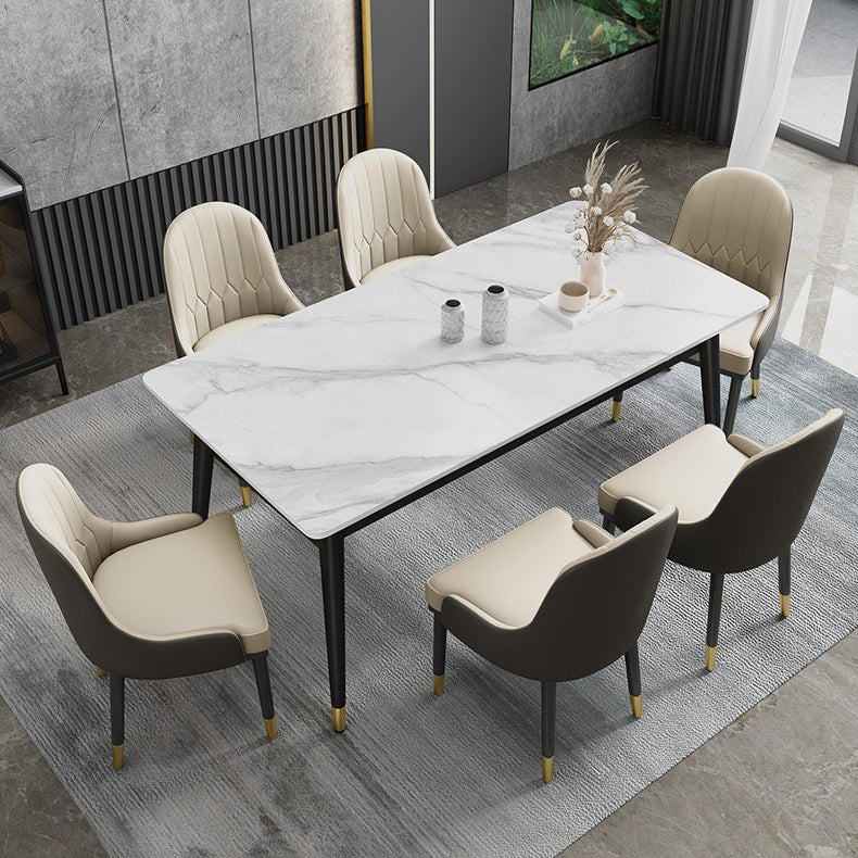 Metal Tripod Base Dining Table Modern Rectangle Stone Dining table in White