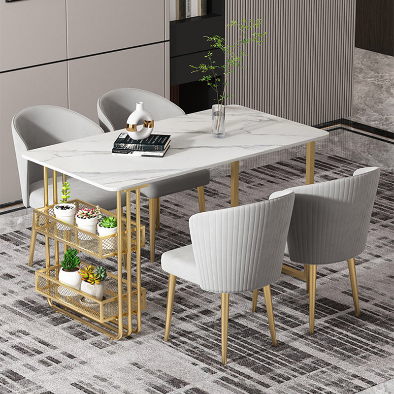 Traditional Luxury Dining Table Metal Double Gold Pedestal Table with Storage