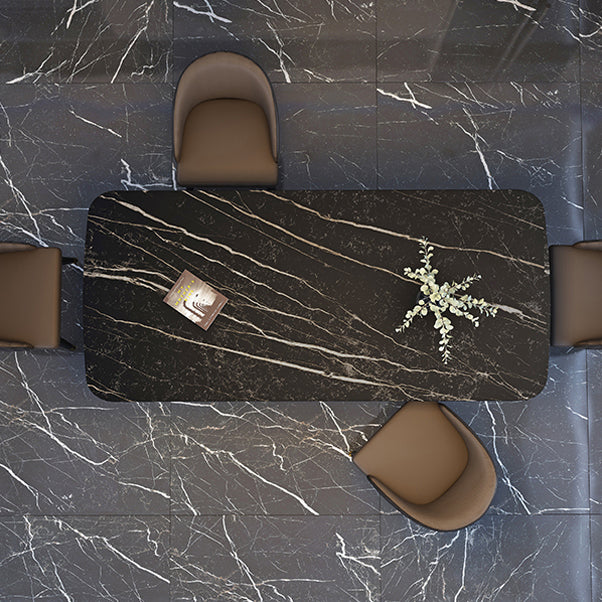 Rectangle Trestle Counter Luxury Table Black Fixed Table of Sintered Stone