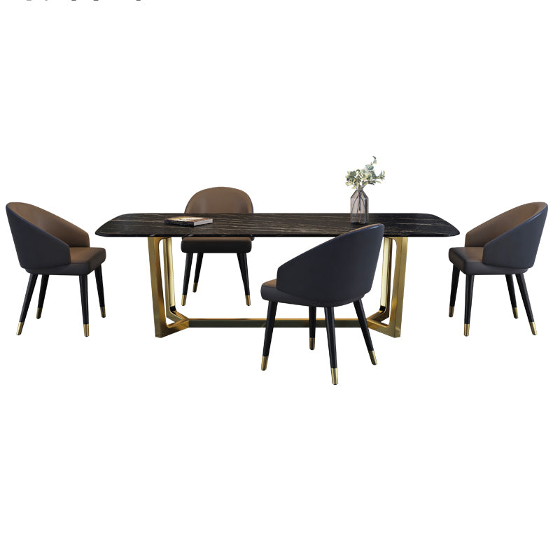 Rectangle Trestle Counter Luxury Table Black Fixed Table of Sintered Stone