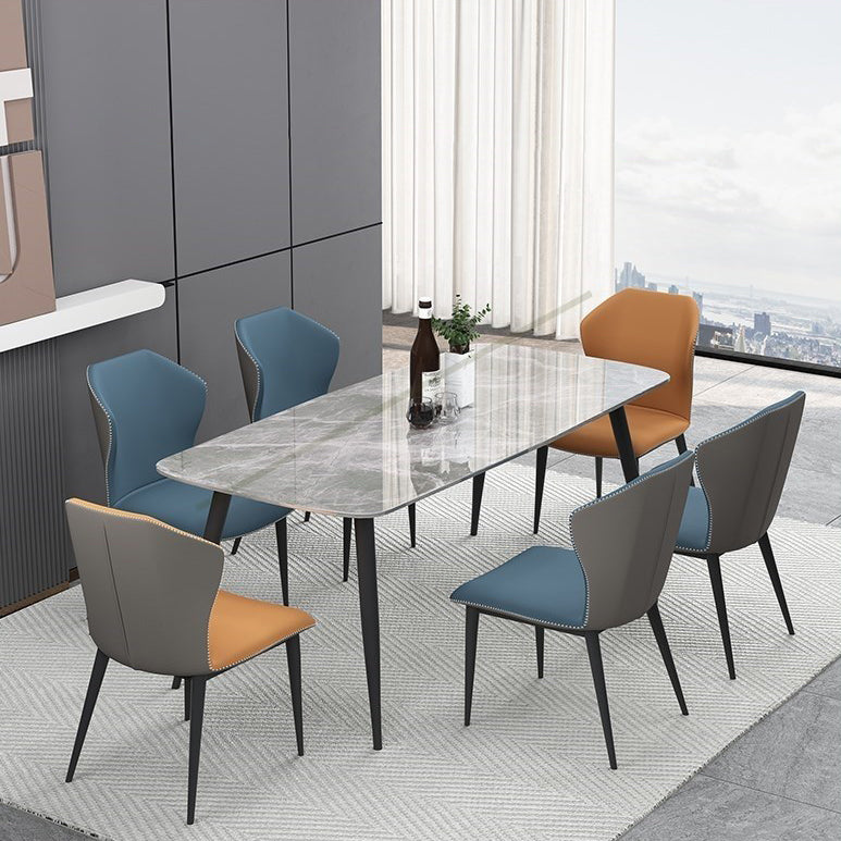 Rectangle Grey Tone Dining Table Sintered Stone Table Simplicity with 4 Legs