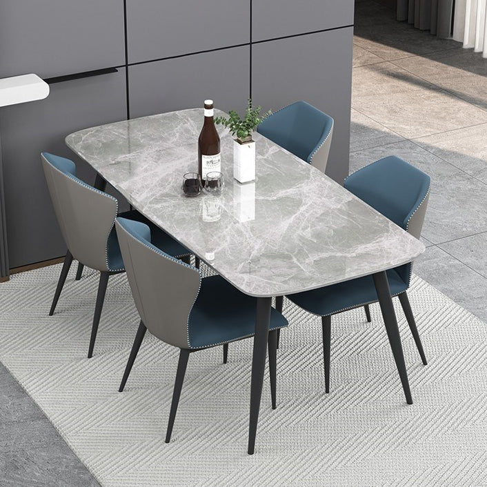 Rectangle Grey Tone Dining Table Sintered Stone Table Simplicity with 4 Legs