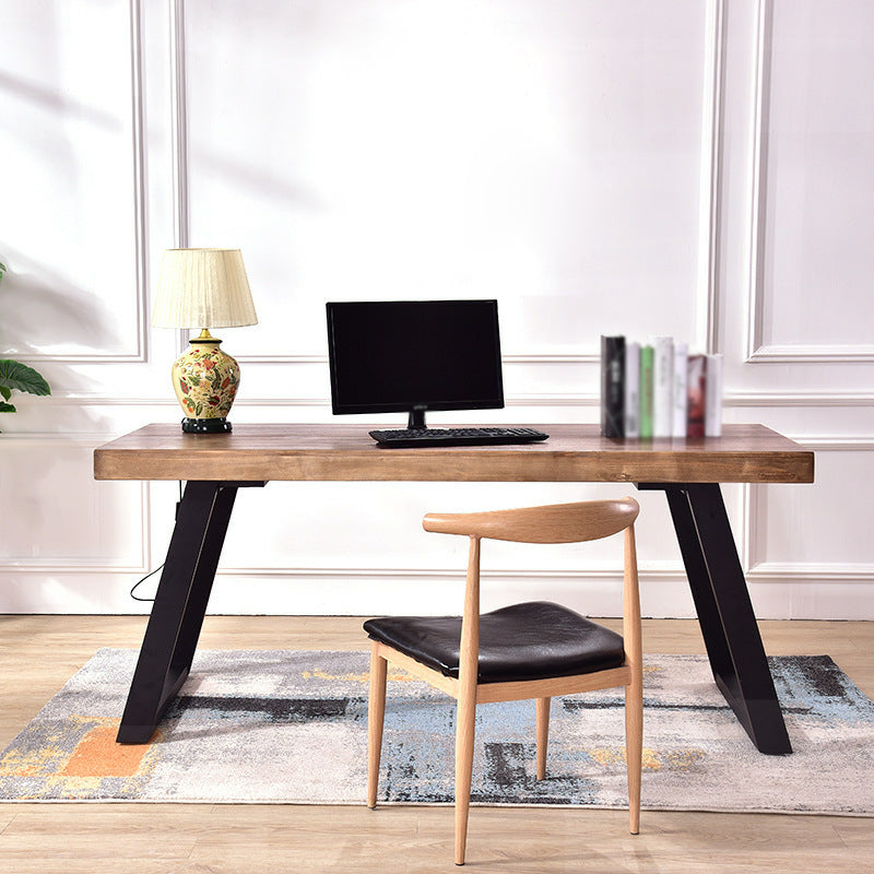 Metal Industrial Rectangle Table Pine Solid Wood Top Dining Table with Sled Base