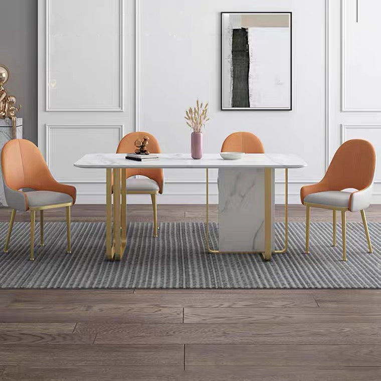 Stone Dining Site Table Traditional Luxury Rectangle Table with Double Pedestal