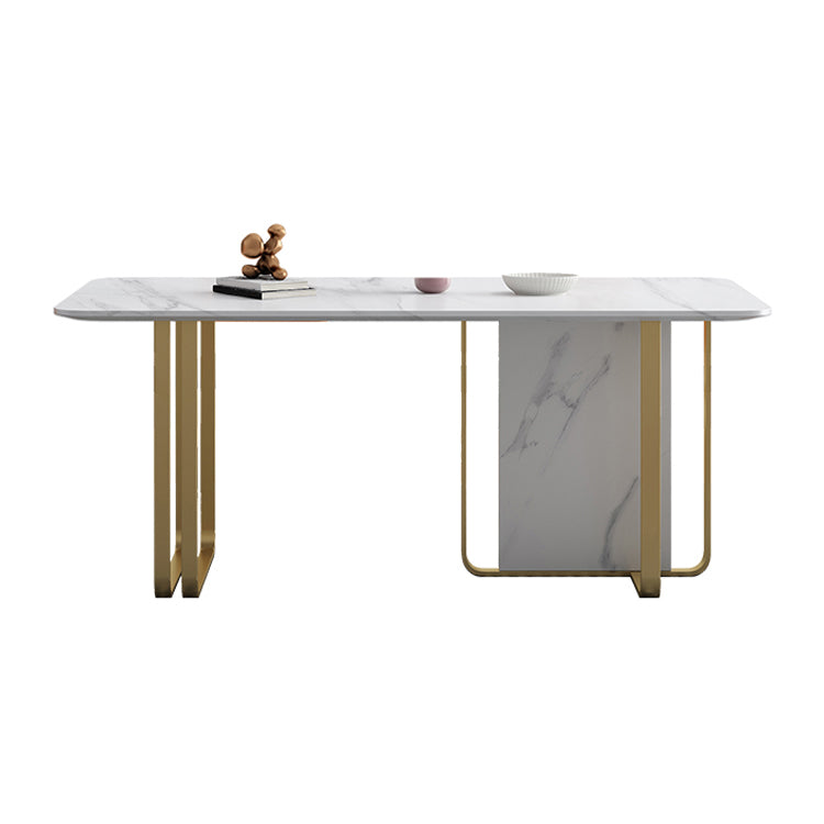 Stone Dining Site Table Traditional Luxury Rectangle Table with Double Pedestal