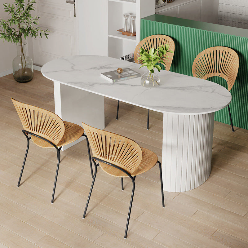 White Two Base Dining Table Modern White Stone Top Dining Table for Living Room