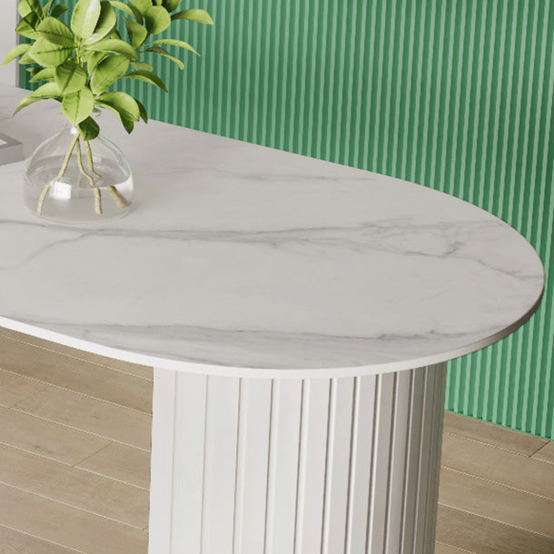 White Two Base Dining Table Modern White Stone Top Dining Table for Living Room