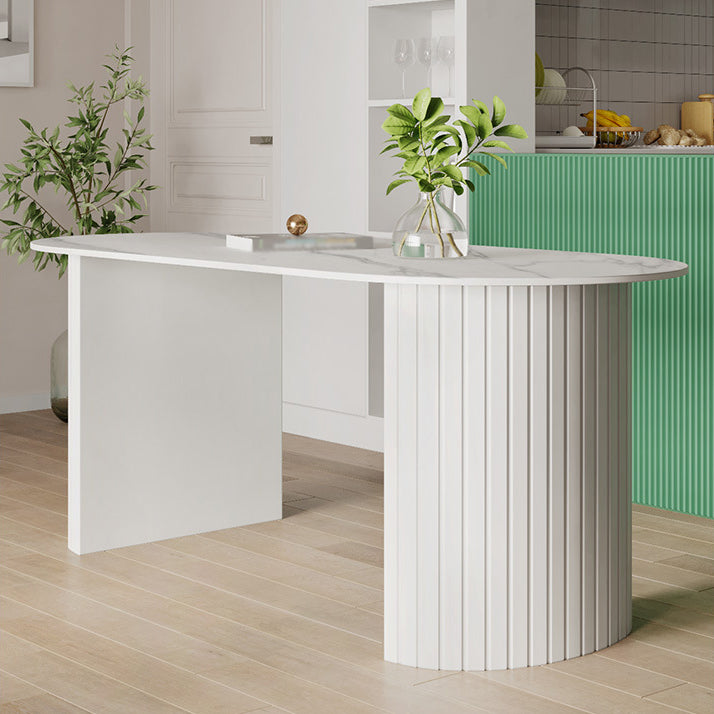 White Two Base Dining Table Modern White Stone Top Dining Table for Living Room