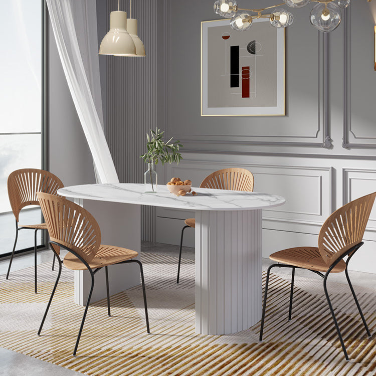 White Two Base Dining Table Modern White Stone Top Dining Table for Living Room