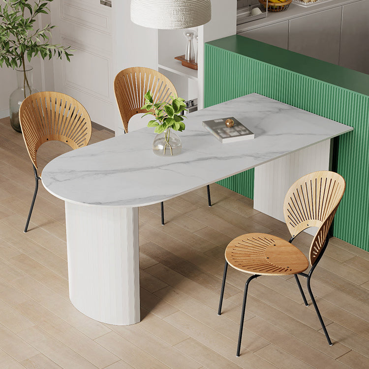 White Two Base Dining Table Modern White Stone Top Dining Table for Living Room