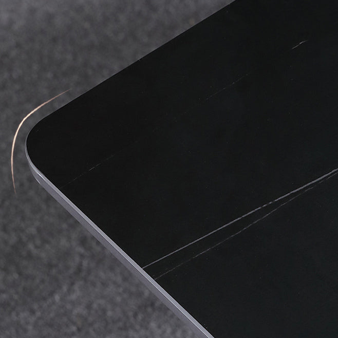 Stone Top Dining Table Modern Rectangle Table with Metal Base in Black