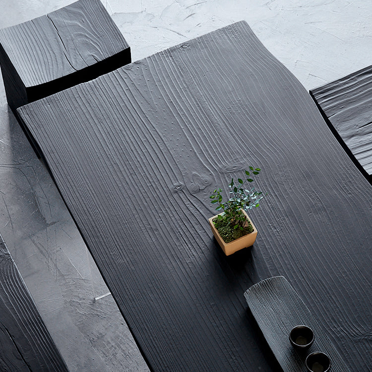 Black Modern Double Pedestal Table Rectangle Pine Solid Wood Top Dining table