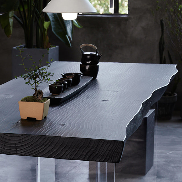 Black Modern Double Pedestal Table Rectangle Pine Solid Wood Top Dining table