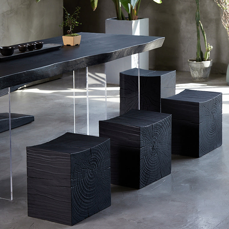 Black Modern Double Pedestal Table Rectangle Pine Solid Wood Top Dining table