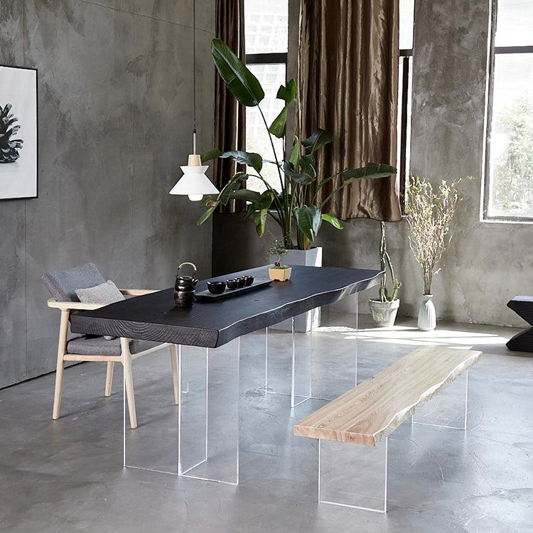 Black Modern Double Pedestal Table Rectangle Pine Solid Wood Top Dining table