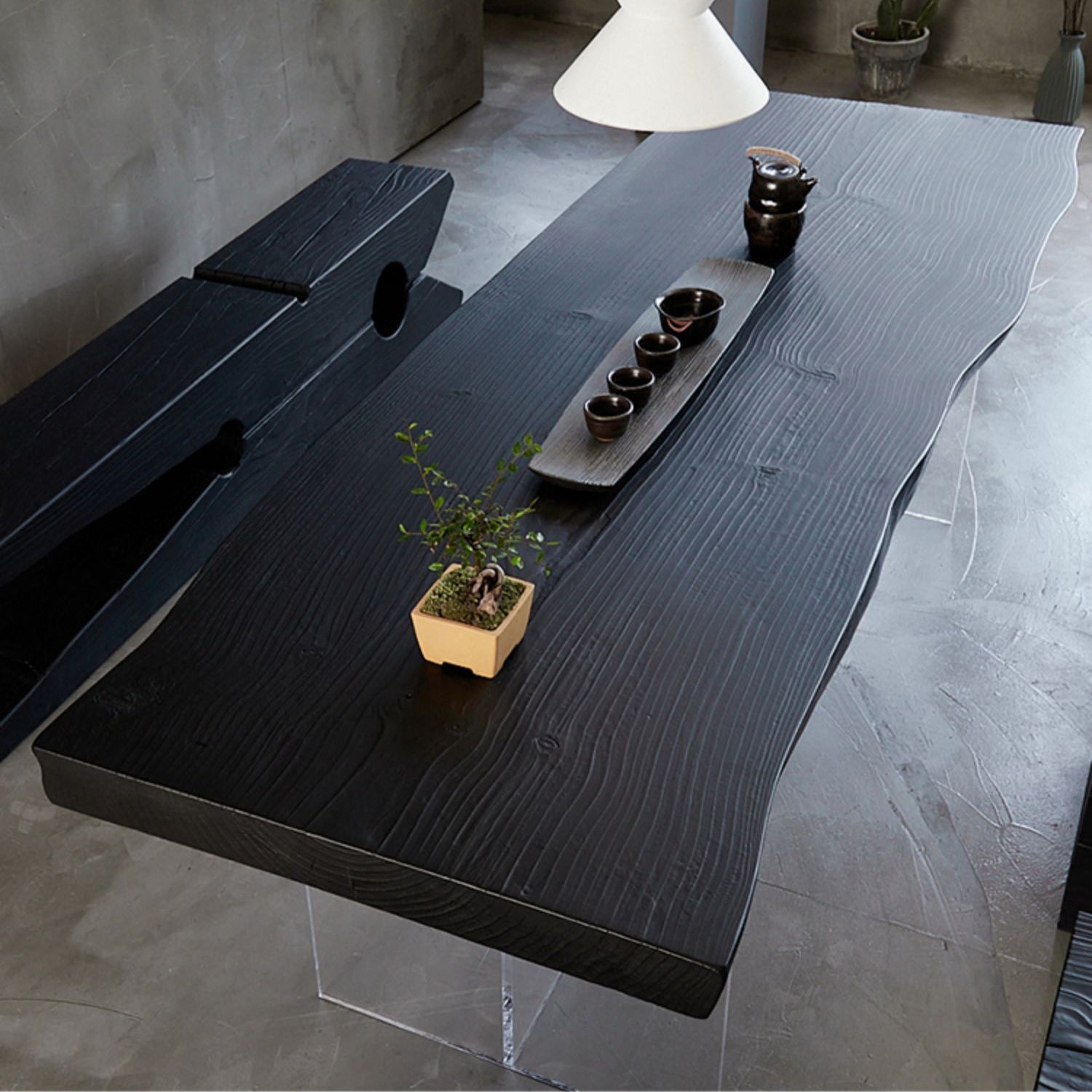 Black Modern Double Pedestal Table Rectangle Pine Solid Wood Top Dining table
