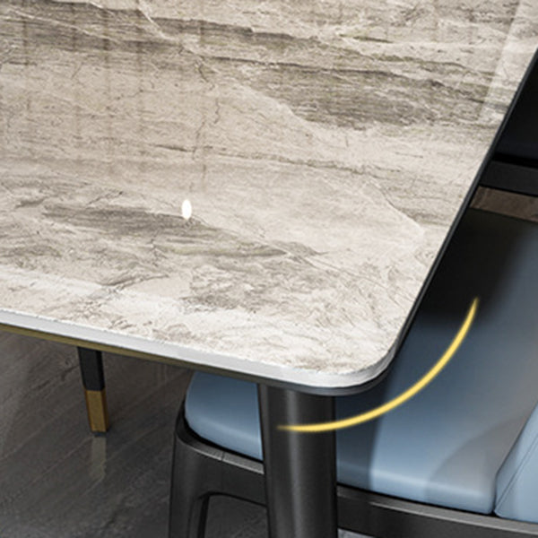Stone Top Dining Table Modern Rectangle Table with 4 Metal Legs in Black