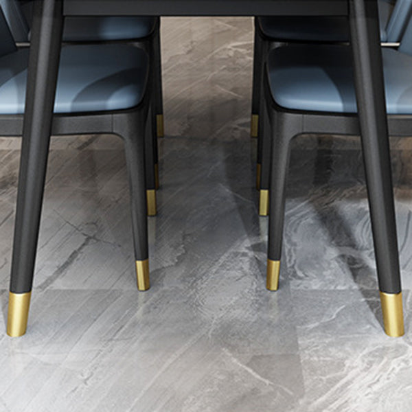 Stone Top Dining Table Modern Rectangle Table with 4 Metal Legs in Black