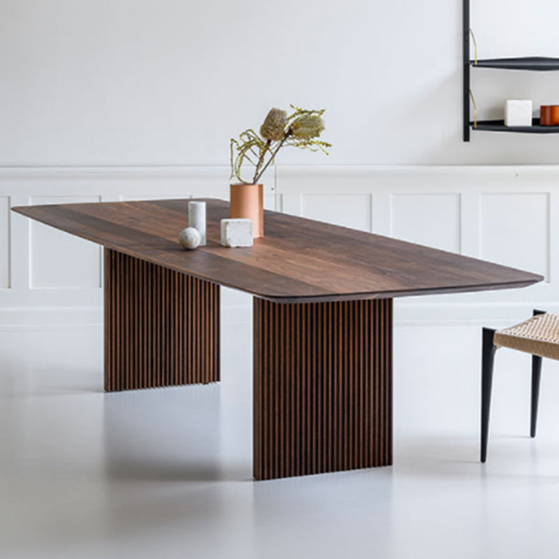 Rectangle Dining Table Modern Oak Solid Wood Double Pedestal Dining Table