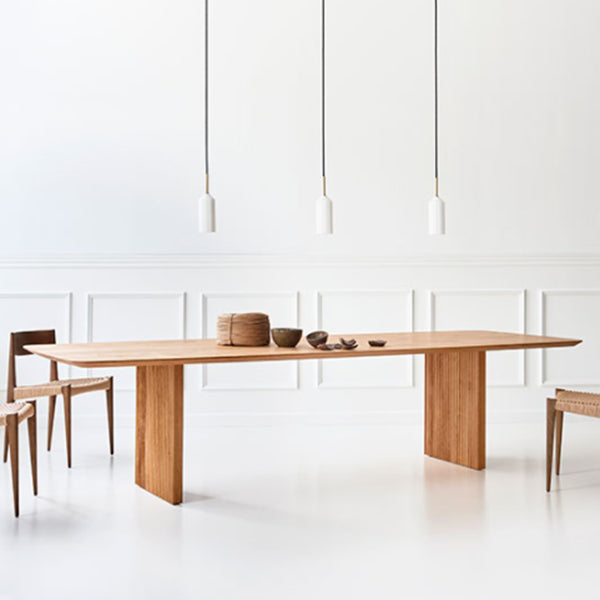 Rectangle Dining Table Modern Oak Solid Wood Double Pedestal Dining Table