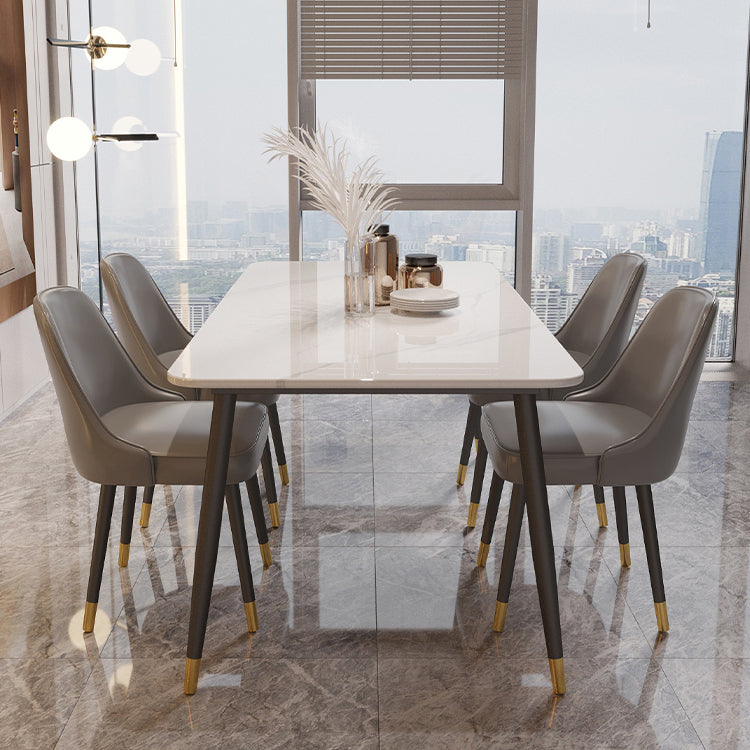 Modern 4 Legs Dining Table Stone and Steel Rectangle Counter Dining Table