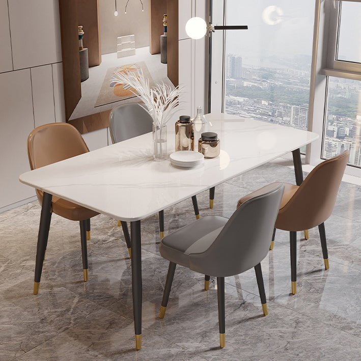 Modern 4 Legs Dining Table Stone and Steel Rectangle Counter Dining Table