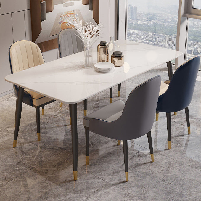 Modern 4 Legs Dining Table Stone and Steel Rectangle Counter Dining Table