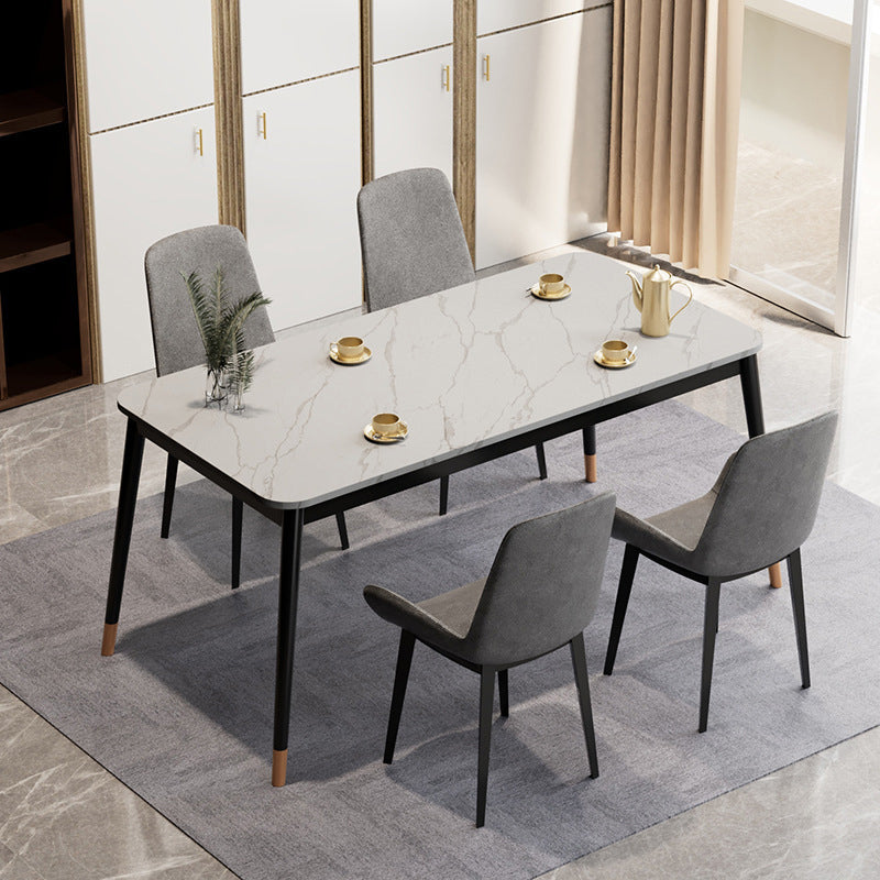 Glam Style Stone Dining Table 4 Metal Legs Table Home Rectangle Dining Table