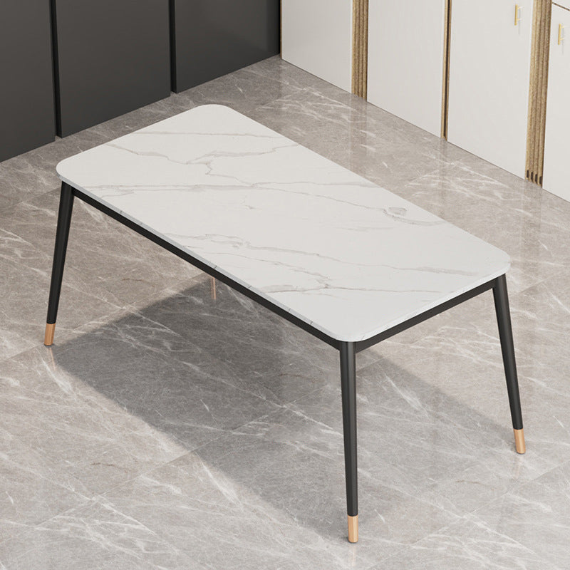 Glam Style Stone Dining Table 4 Metal Legs Table Home Rectangle Dining Table