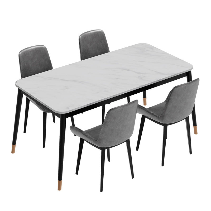 Glam Style Stone Dining Table 4 Metal Legs Table Home Rectangle Dining Table