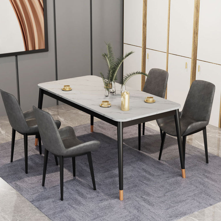 Glam Style Stone Dining Table 4 Metal Legs Table Home Rectangle Dining Table