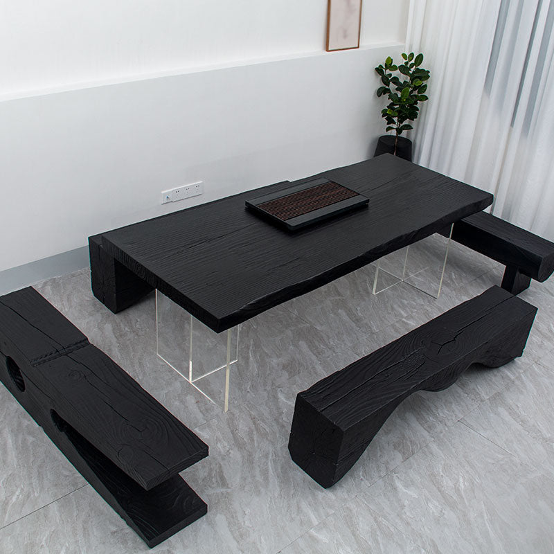Modern Rectangle Dining Table Black Pine Solid Wood Top Dining Site Table