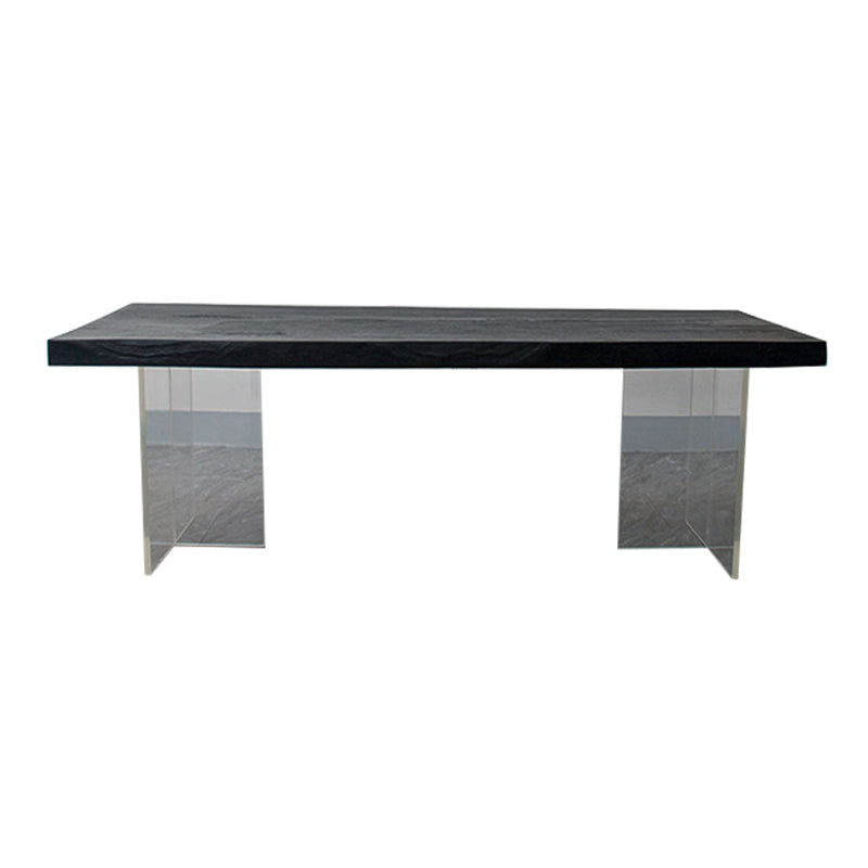 Modern Rectangle Dining Table Black Pine Solid Wood Top Dining Site Table