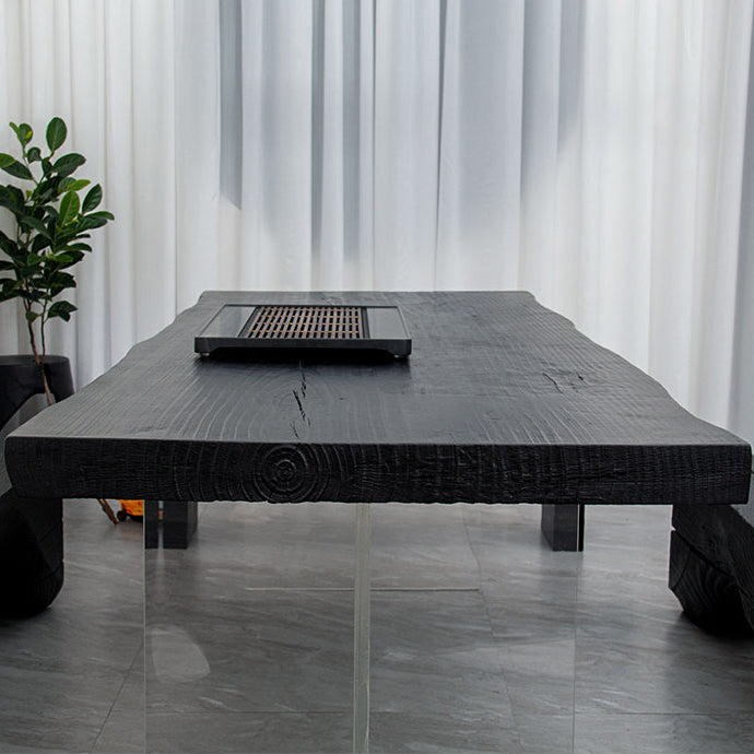 Modern Rectangle Dining Table Black Pine Solid Wood Top Dining Site Table