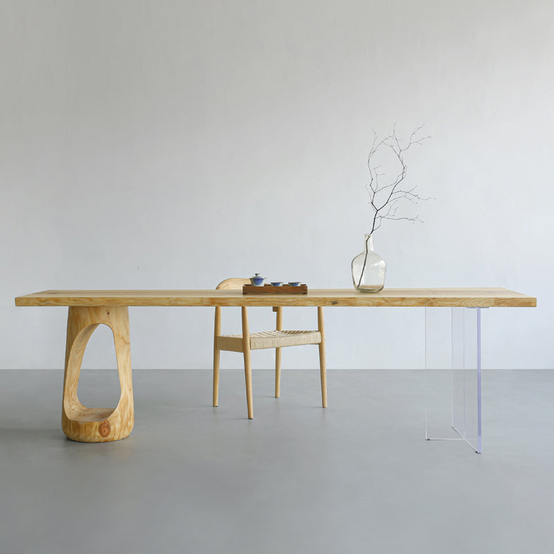 Natural Double Pedestal Table Solid Wood Modern Dinner Room Kitchen Table