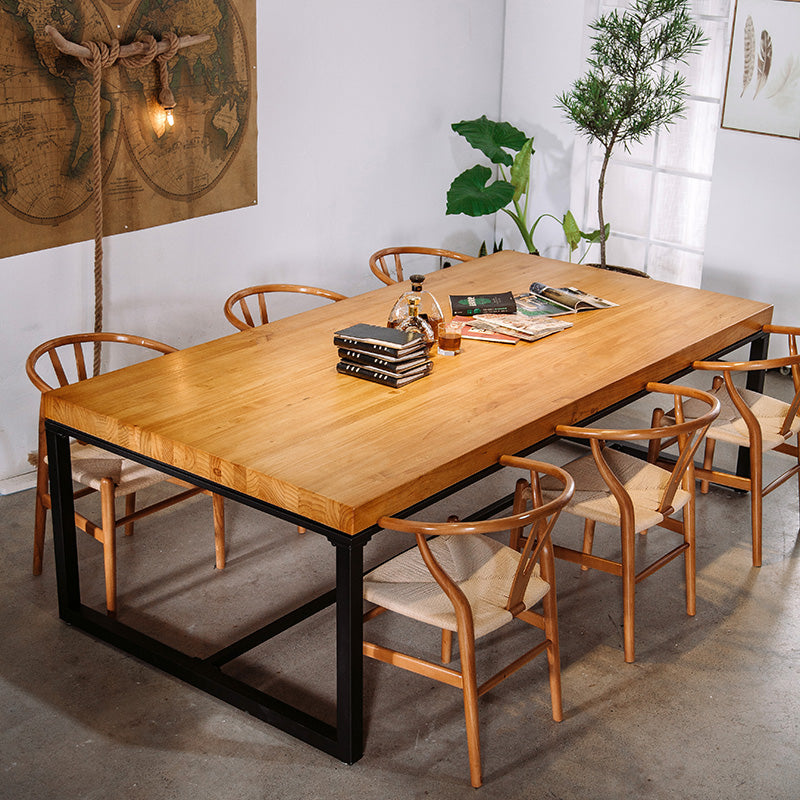 Industrial Rectangle Dining Room Table Natural Solid Wood Trestle Base Dining Table