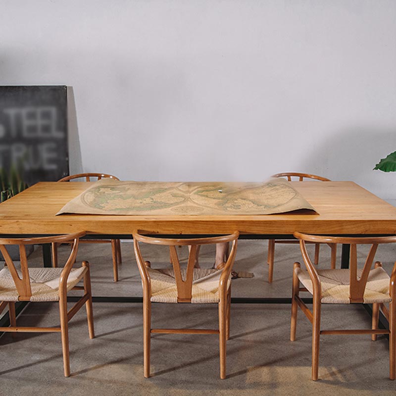 Industrial Rectangle Dining Room Table Natural Solid Wood Trestle Base Dining Table