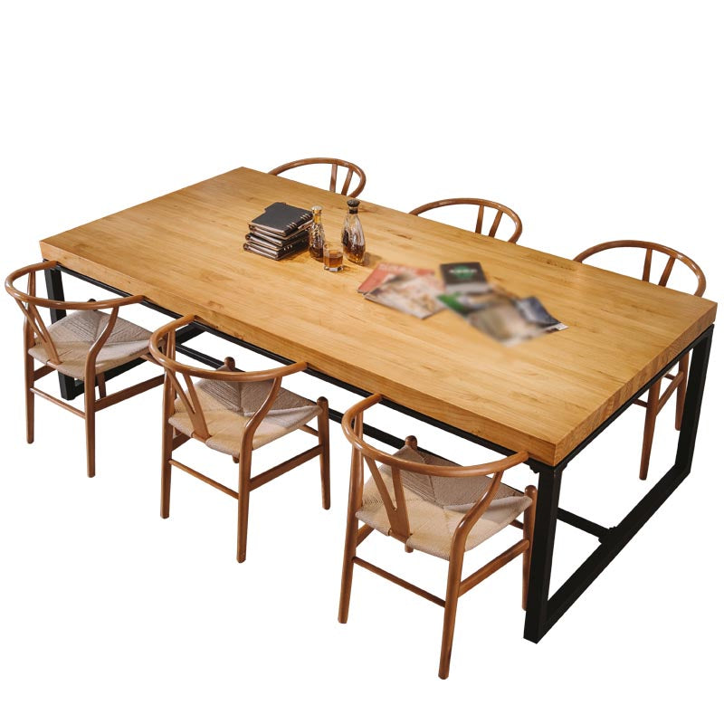 Industrial Rectangle Dining Room Table Natural Solid Wood Trestle Base Dining Table