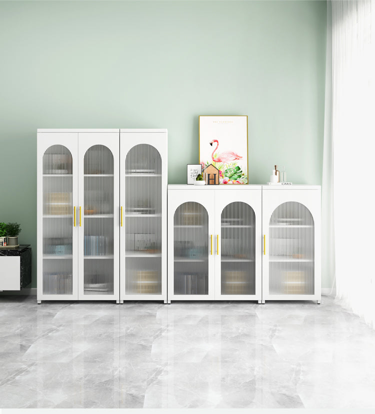 Contemporary Metal Standard Bookcase Closed Back Vertical Bookcase with Glass Door